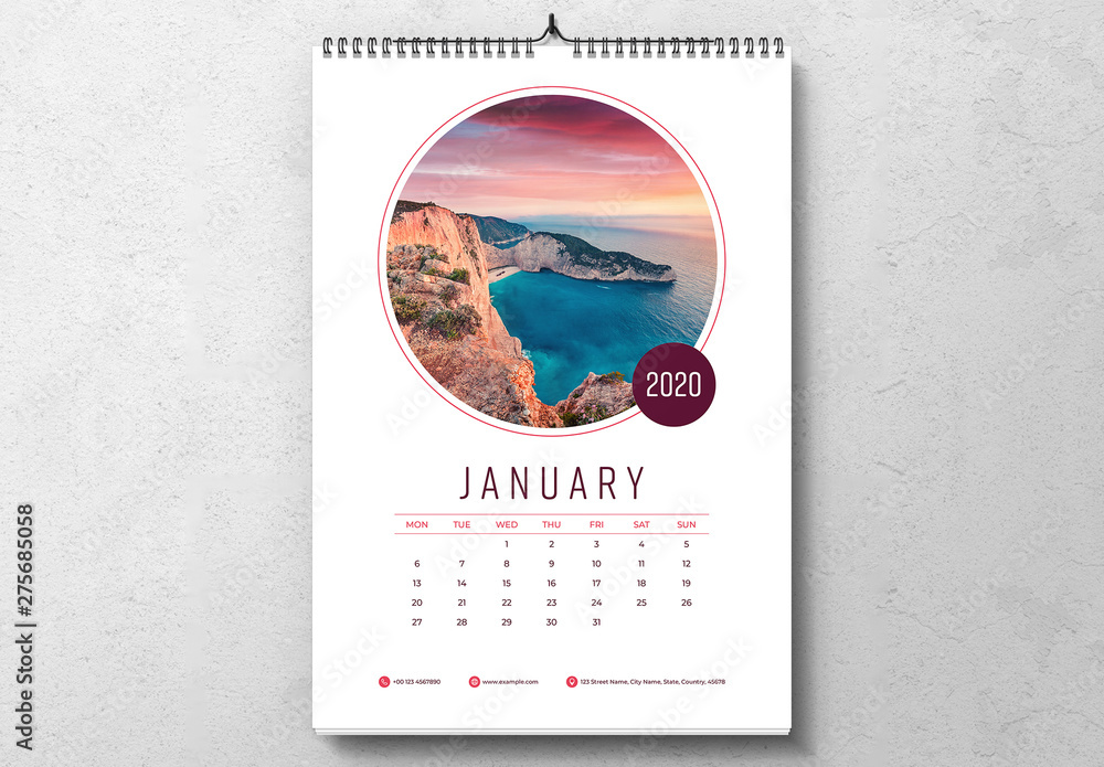 2020 Wall Calendar Layout with Colorful Accents Stock Template | Adobe ...