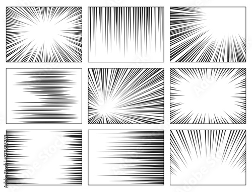 Comic book speed lines set, explosion effect © Vikivector