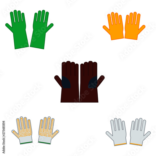 set of vector illustration safety gloves for industrial construction worker and welding washing flat design style