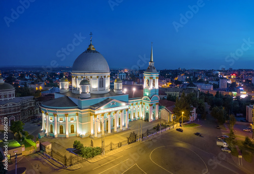 Kursk, Russia. Aerial view of Znamensky Cathedral at dusk