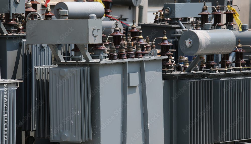 Obraz na plátně many electrical transformers to transform the voltage from high