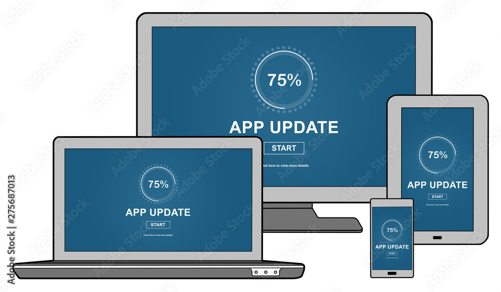 Application update concept on different devices Application update concept on different devices