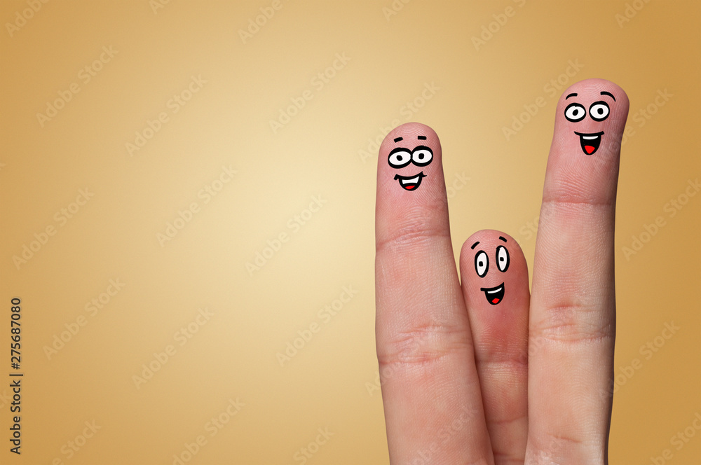 Happy face fingers hug each other 