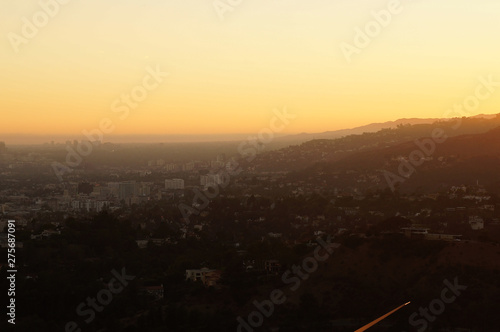 The city of Los Angeles at sunset seen from Griffith Observatory, California, United States 