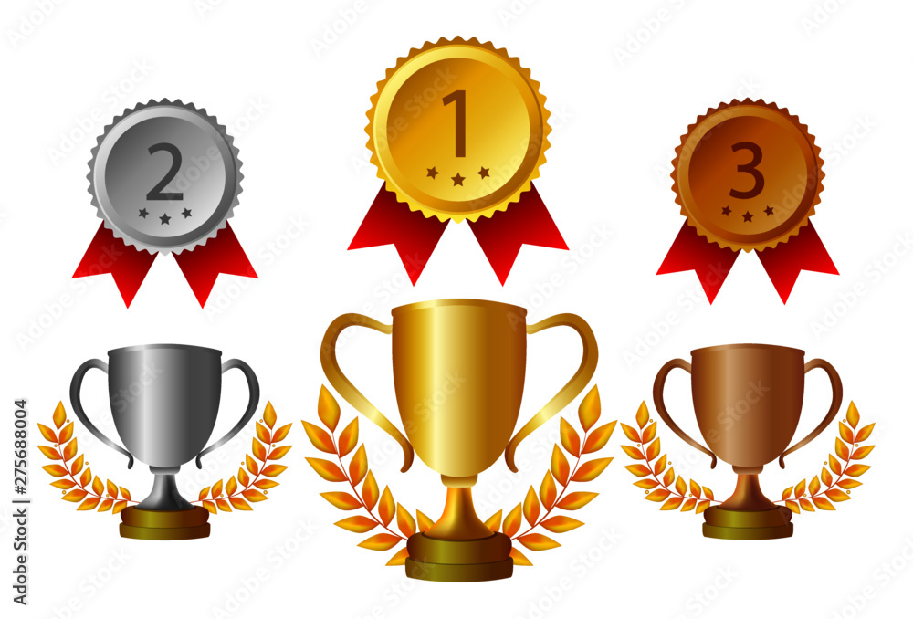 Vector illustration of Trophy cups and medals. Vector illustration of Trophy cups and medals.