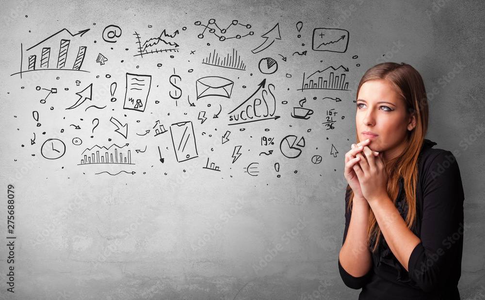 Casual person thinking with drawn signs concept
Casual person thinking with drawn signs concept
