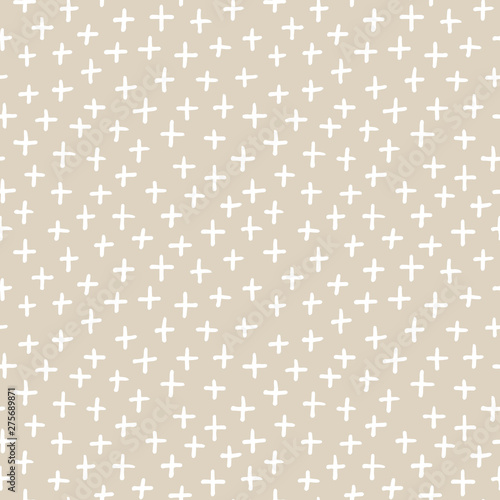 Seamless vector background with hand drawn crosses in stone and white. Subtle scandinavian design for baby shower, Birthday, scrapbook, cards, textiles, gift wrapping paper, surface textures.