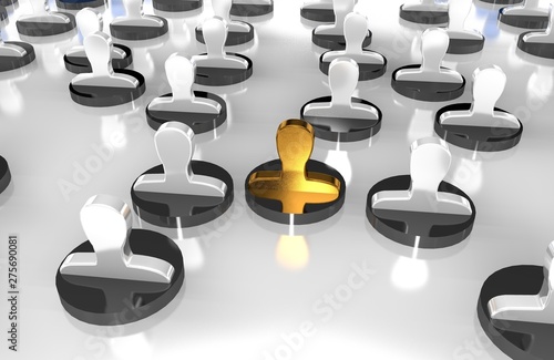Social network internet chat community communication.The leader among the collective, highlighted by the gold material