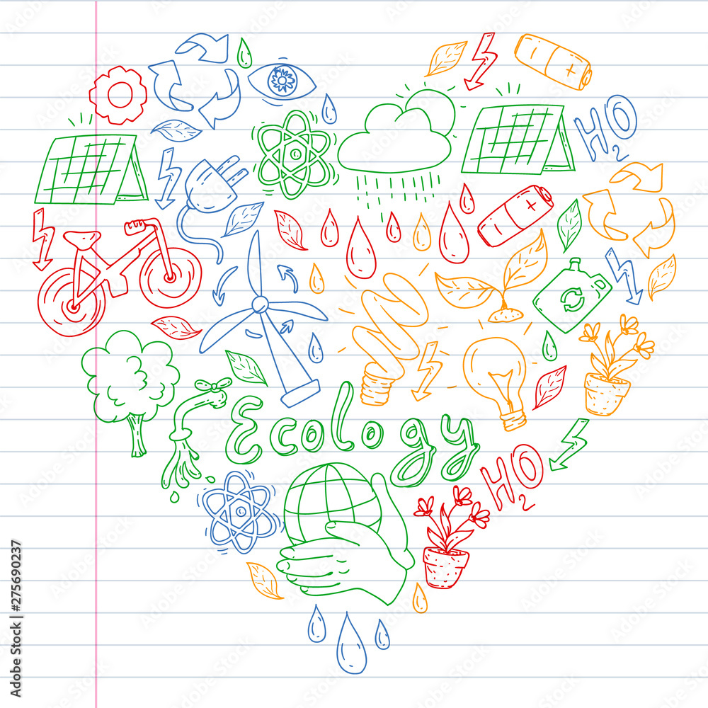 Vector logo, design and badge in trendy drawing style - zero waste concept, recycle and reuse, reduce - ecological lifestyle and sustainable developments icons. Drawing on exercise book. Vector logo, design and badge in trendy drawing style - zero waste concept, recycle and reuse, reduce - ecological lifestyle and sustainable developments icons. Drawing on exercise book.
