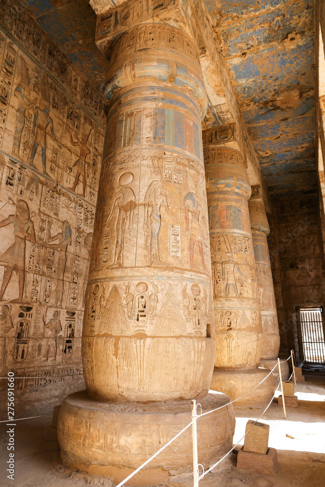 Columns in Medinet Habu Temple in Luxor, Egypt