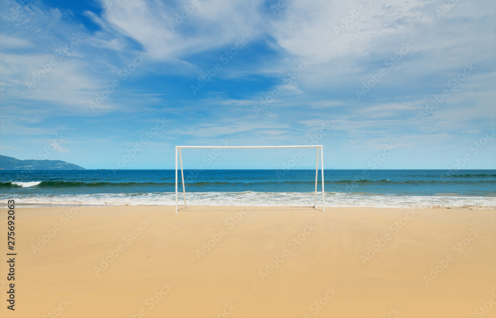 Doors of football games Placed at the beach. Doors of football games Placed at the beach.