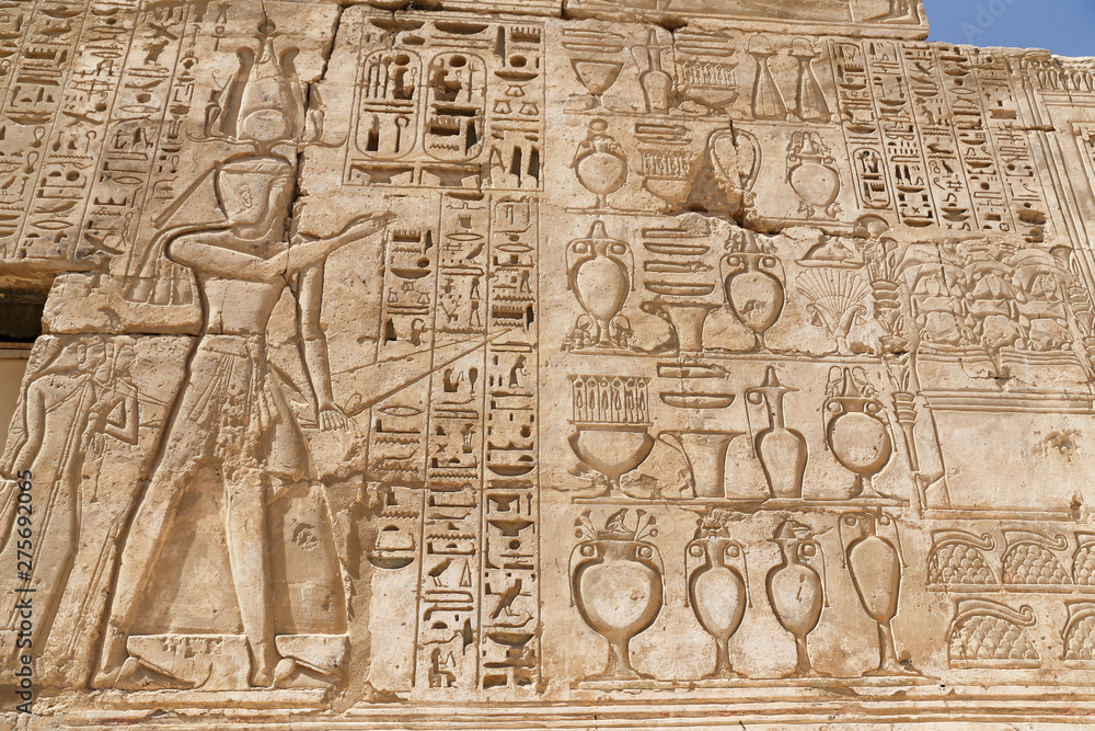 Egyptian Hieroglyphs in Medinet Habu Temple, Luxor, Egypt Egyptian Hieroglyphs in Medinet Habu Temple, Luxor, Egypt