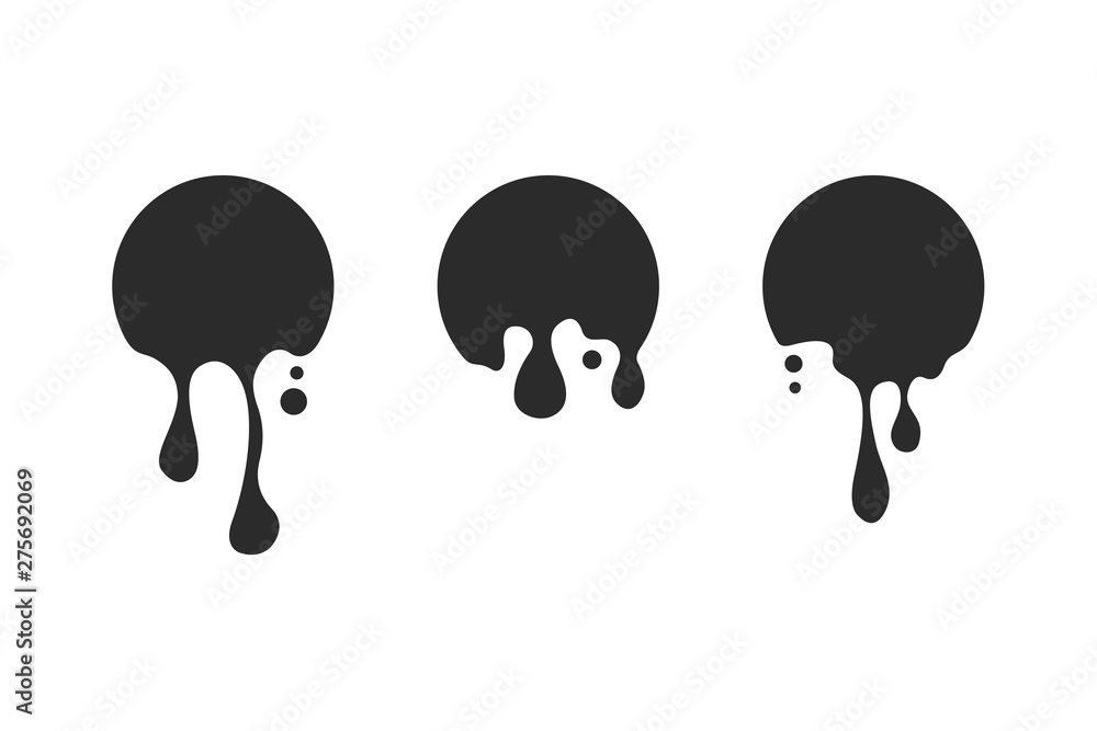 Paint drip stickers or circle labels icon template black color editable. liquid drops symbol