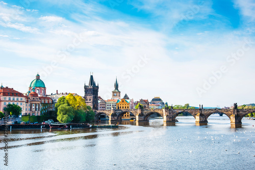 Obraz na płótnie Picturesque magical beautiful landscape with Charles Bridge on the Vltava River in the old city of Prague, Czech Republic. amazing places. popular tourist atraction w salonie