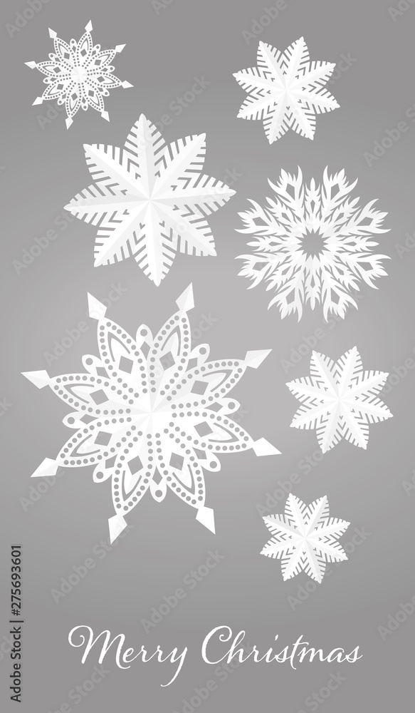 Fototapeta White and gray paper's snowflakes