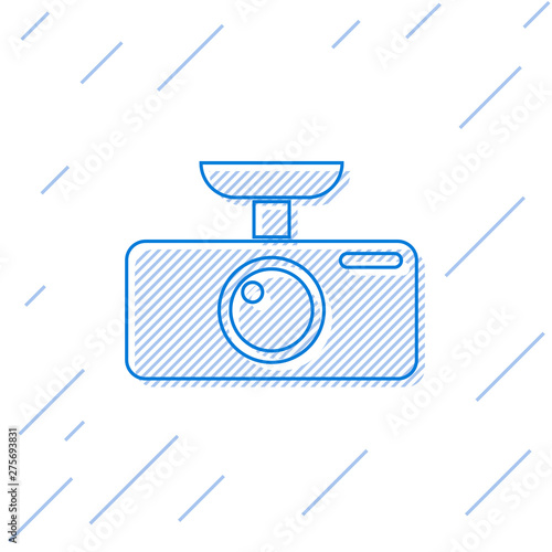 Blue Car DVR line icon isolated on white background. Car digital video recorder icon. Vector Illustration