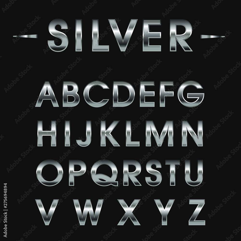 Alphabetic silver font. Vector illustration Alphabetic silver font. Vector illustration