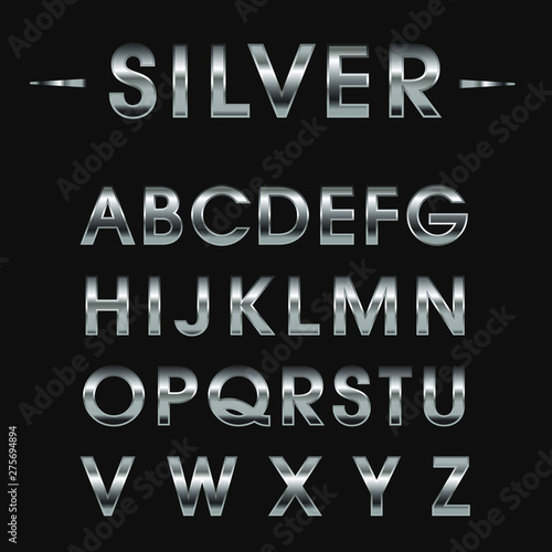 Alphabetic silver font. Vector illustration 