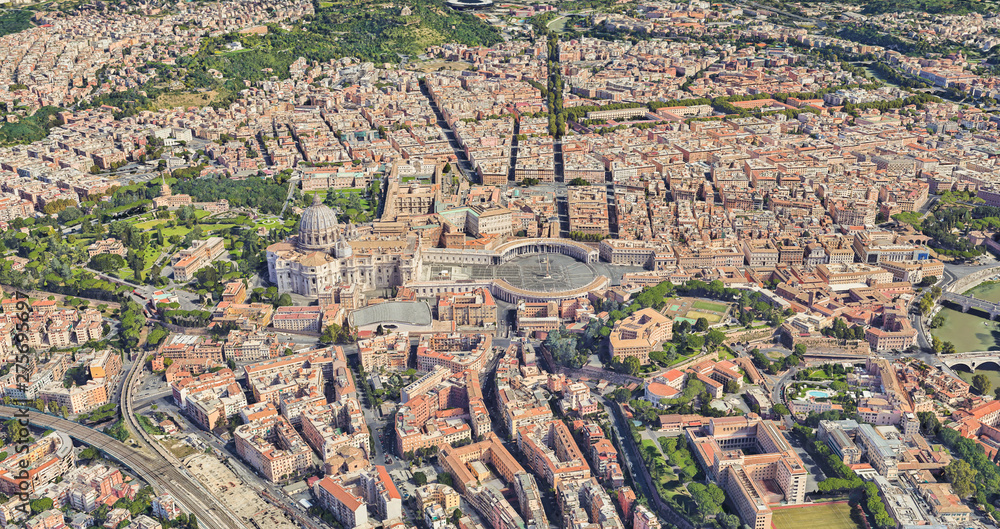 Neighborhood of St. Peter's Church in the Vatican from a height of flight