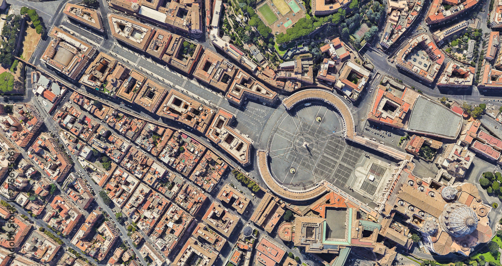 Neighborhood of St. Peter's Church in the Vatican from a height of flight
