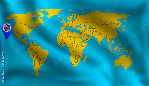 Location Hawaiian island  mark on the world map  Hawaiian island  flag  vector illustration.