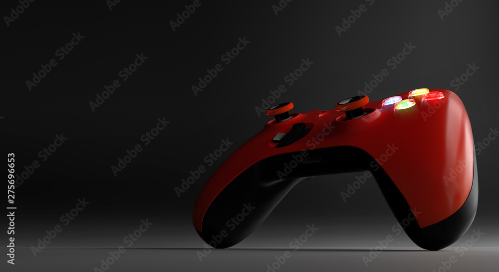 Red video game controller isolated on darkness background