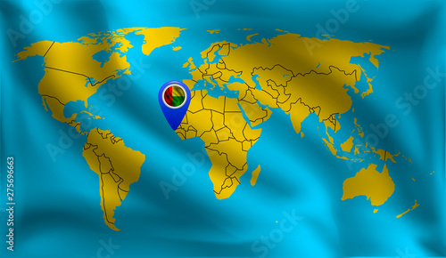 Location Guinea Bissau  mark on the world map  Guinea Bissau  flag  vector illustration.