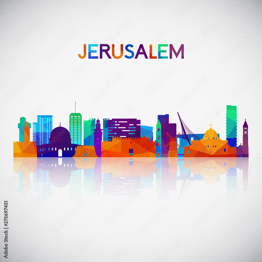 Jerusalem skyline silhouette in colorful geometric style. Symbol for your design. Vector illustration.