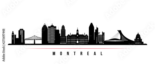Montreal city skyline horizontal banner. Black and white silhouette of Montreal city, Canada. Vector template for your design. photo