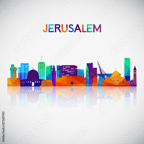 Jerusalem skyline silhouette in colorful geometric style. Symbol for your design. Vector illustration.