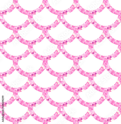 Vector seamless pattern of glitter pink mermaid fish tail scale isolated on white background