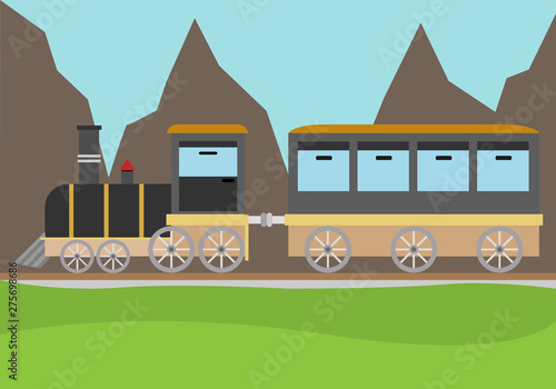 Locomotora clásica de vapor de color negro con un vagón.