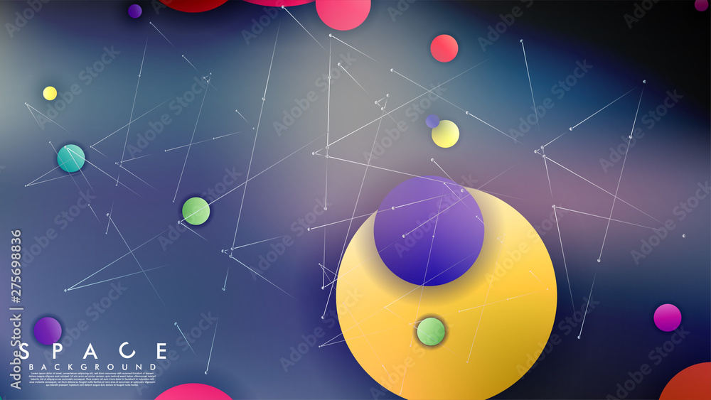 Obraz premium Background of Flat Space with planets and stars. Vector illustration of galaxy