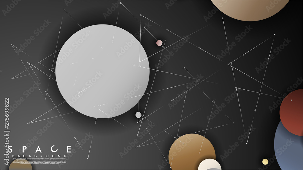 Obraz Background of Flat Space with planets and stars. Vector illustration of galaxy