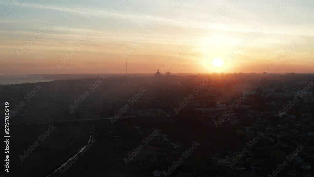 Silhouettes of buildings in the city of Mariupol. Aerial view. The city is located on the seafront. Silhouettes of buildings in the city of Mariupol. Aerial view. The city is located on the seafront.