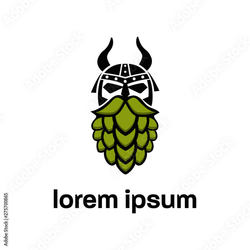 vector illustration logo icon character beer beard hops man head viking green color in flat design cartoon style design