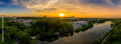 Aerial sunset panorama of Columbia Town Center in Maryland new Washington DC with office buildings and the Columbia Mall photo