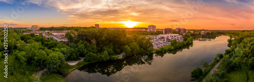 Aerial sunset panorama of Columbia Town Center in Maryland new Washington DC with office buildings and the Columbia Mall photo