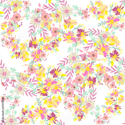 Minimalist flowers design. Seamless leaf pattern. Vector ditsy print illustration.