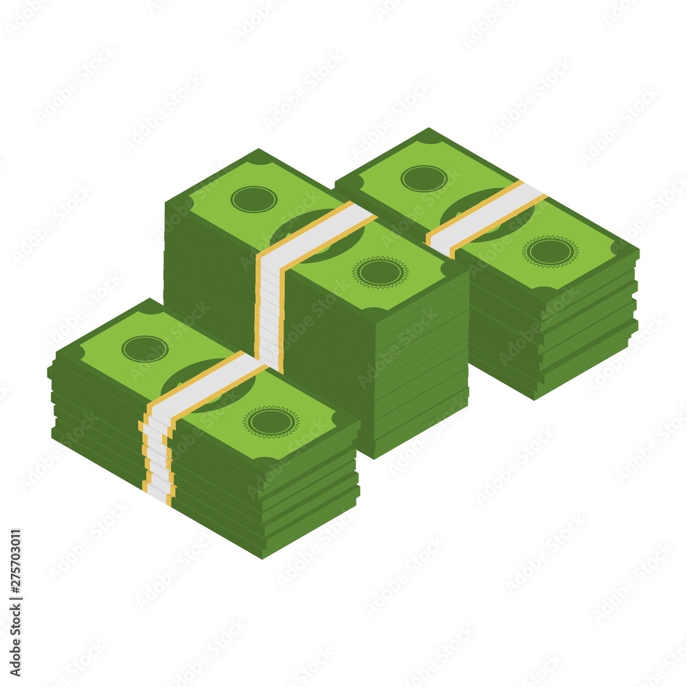Isometric dollar banknotes. Pile of cash. Stack of money. Banking currency cash symbol. Template design of income and profits. Business concept. Isometric dollar banknotes. Pile of cash. Stack of money. Banking currency cash symbol. Template design of income and profits. Business concept.