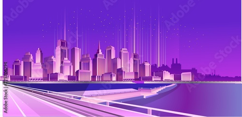 Neon city on white background
