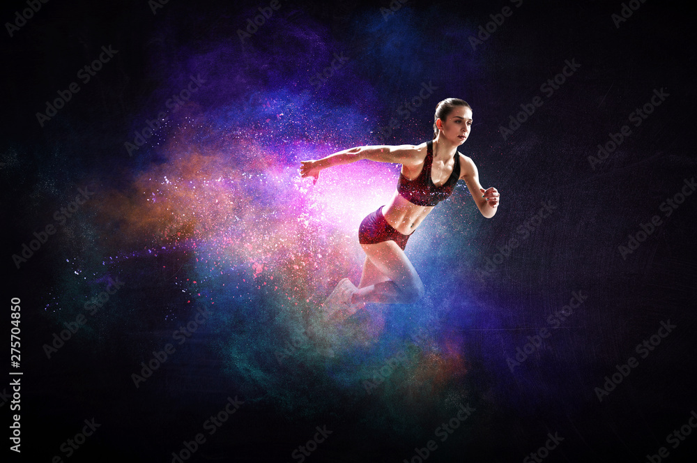 Fast running young woman. Mixed media Fast running young woman. Mixed media