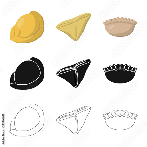 Vector design of products and cooking logo. Set of products and appetizer stock symbol for web.