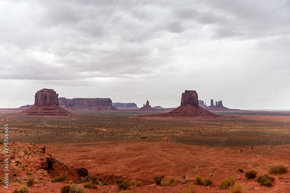 Monument Valley on a slightly overcast summer morning.