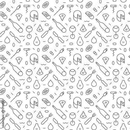 Seamless wine and cheese pattern with lines.