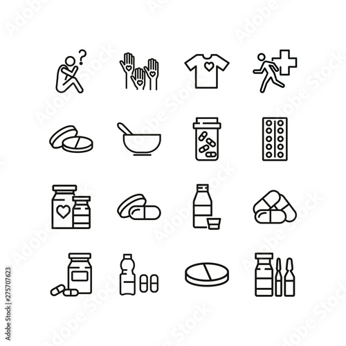 Medication line icon set. Pill, tablet, vitamin. Treatment concept. Can be used for topics like pharmacy, prescription, antibiotic