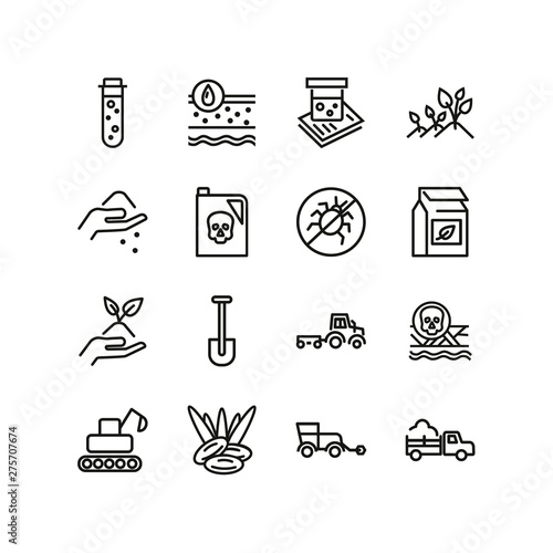Soil line icon set. Pesticide, chemical, seeding. Farm concept. Can be used for topics like gardening, cultivation, agriculture, 