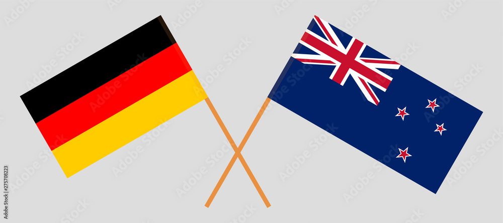Crossed New Zealand and German flags Crossed New Zealand and German flags