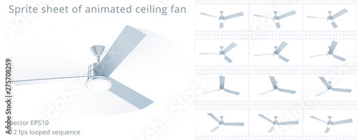 Ceiling fan. Animated 3D model. Vector sprite sheet. Sequence with a 12   fps frame rate. Looped animation of chandelier with a cooling 3 blade   propeller. 'Summer' counterclockwise rotation mode