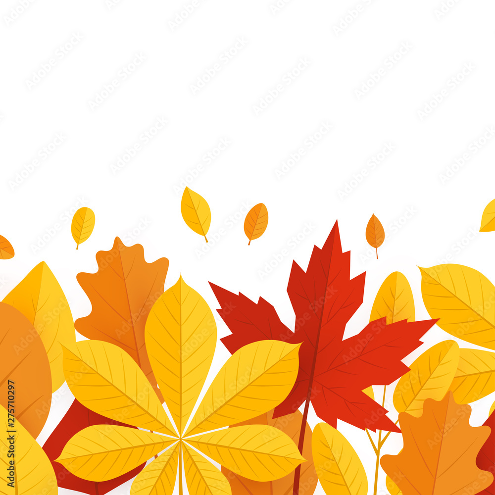 Colorful leaves in flat style, frame template